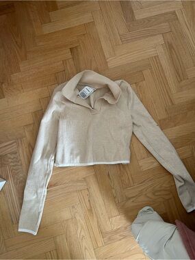 Nike x Jacquemus beige Ribbed Collared Crop Sweater